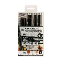 Acrylic Marker Kit - Assorted Tips, Black, 4 Pieces