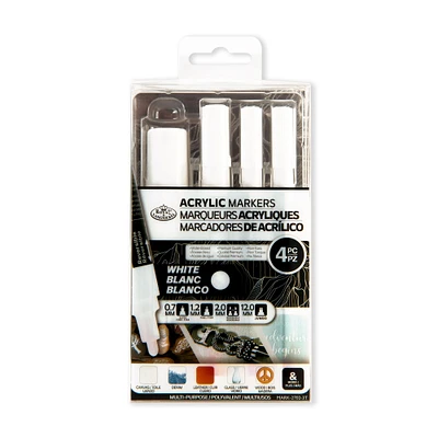 Acrylic Marker Kit - Assorted Tips, White, 4 Pieces