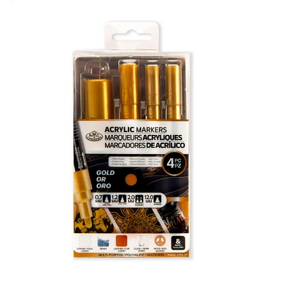 Acrylic Marker Kit - Assorted Tips, Gold, 4 Pieces