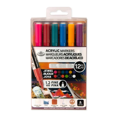 Acrylic Marker Kit - Fine Tip, Jewel Colours, 12 Pieces