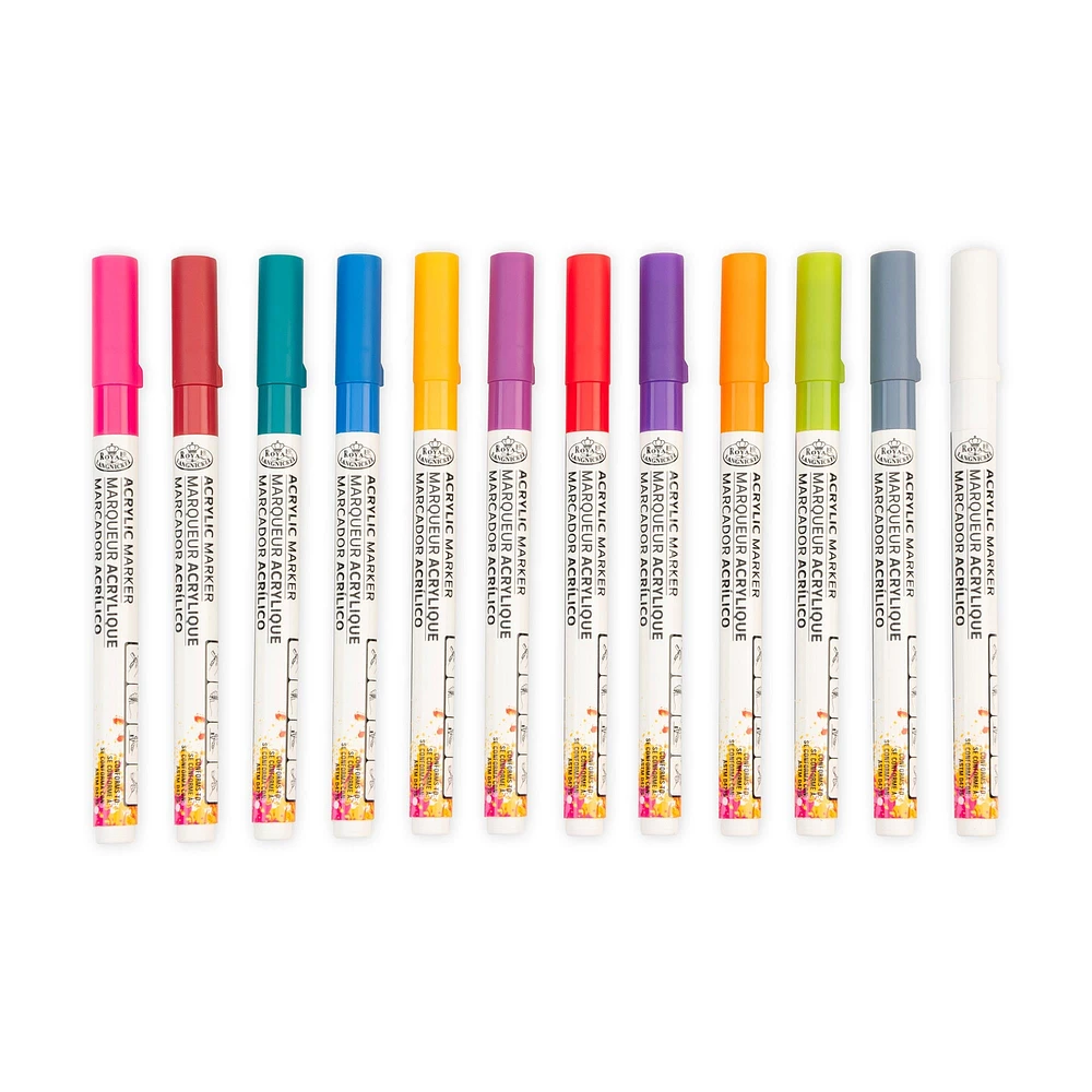 Acrylic Marker Kit - Fine Tip, Jewel Colours, 12 Pieces