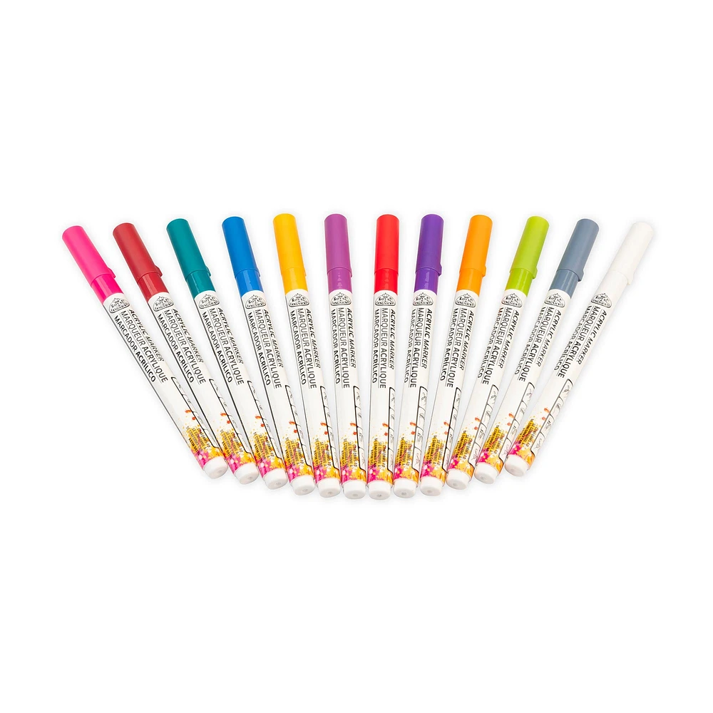 Acrylic Marker Kit - Fine Tip, Jewel Colours, 12 Pieces