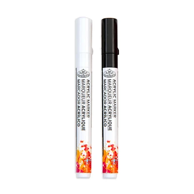 Acrylic Marker Kit - Reversible Tip, Black & White, 2 Pieces