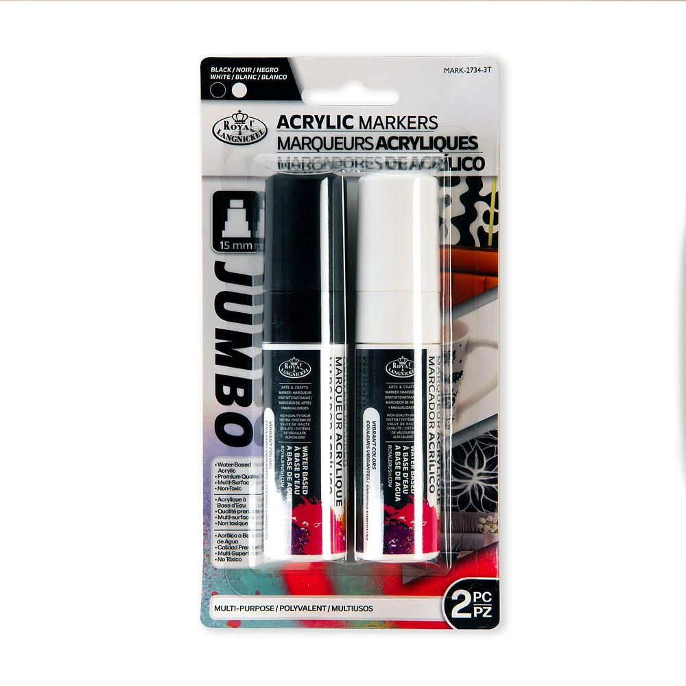 Acrylic Marker Kit - Jumbo Tip, Black & White, 2 Pieces