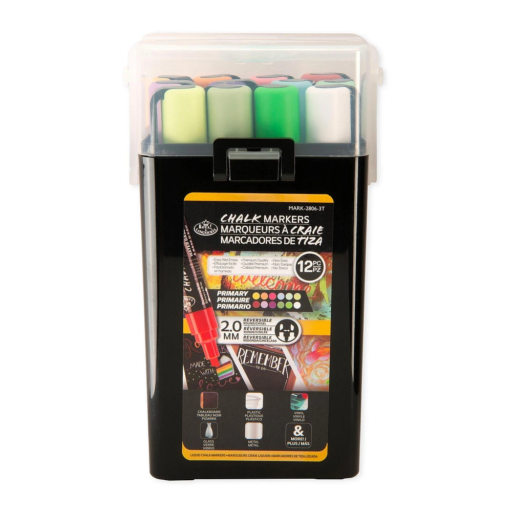 Chalk Marker Kit - Reversible Tip, Primary Colours, 12 Pieces