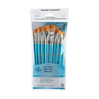 12-Pack Gold Taklon Brushes - Bright/Angular