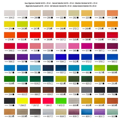 Standard Series Acrylic - Medium Viscosity, All Colours, 90 Pieces