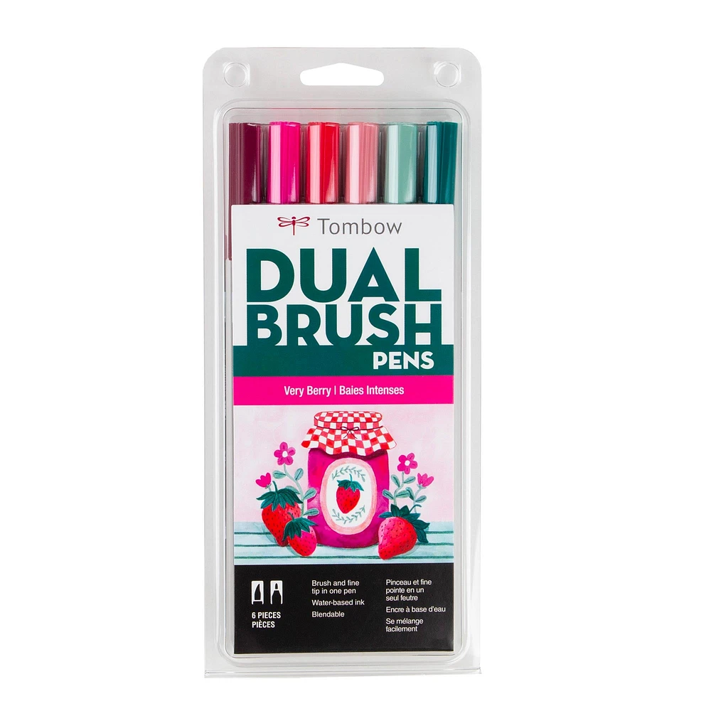 Dual Brush Pens - Very Berry, 6 Pieces