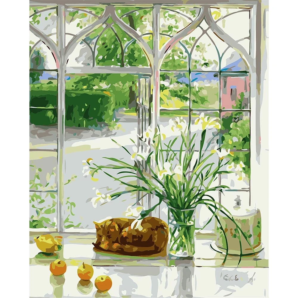 Paint by Numbers - Irises and Sleeping Cat