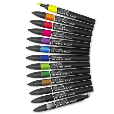 12-Piece Double-Tip Promarker Marker Set in Vibrant Colors - Brush and Chisel Tip