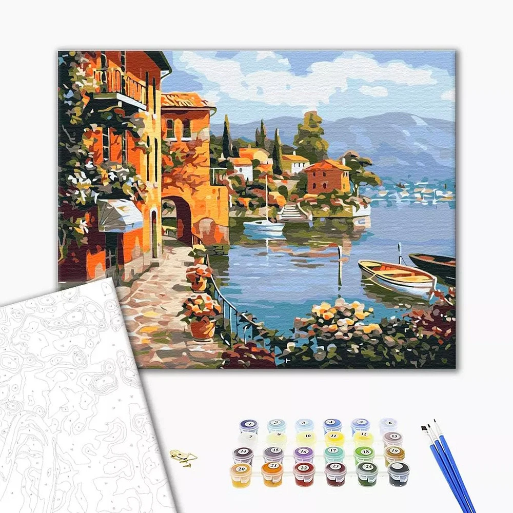 Kit peinture à numéros - « Une charmante ville au bord de la mer »