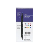 12-Pack Tuxedo Double-Ended Markers Set, Assorted Colours - Brush and Fine Tip