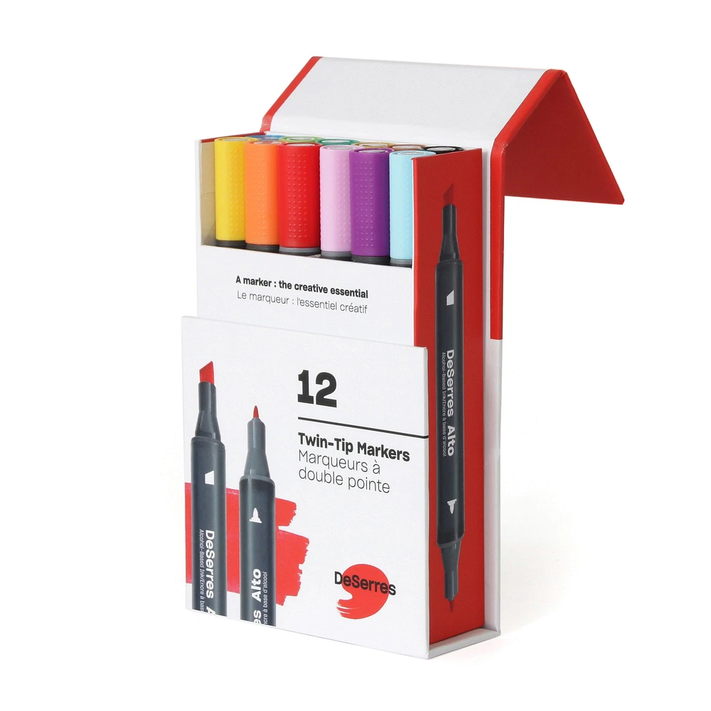 12-Pack Alto Markers Set, Basic Colours - Chisel and Fine Tip