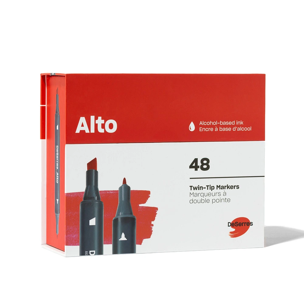 48-Pack Alto Double-Ended Markers Set, Basic Colours - Chisel and Fine Tip