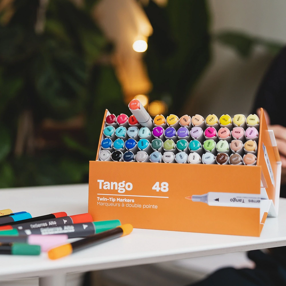 12-Pack Tango Double-Tip Markers Set, Assorted Colours - Chisel and Brush Tip