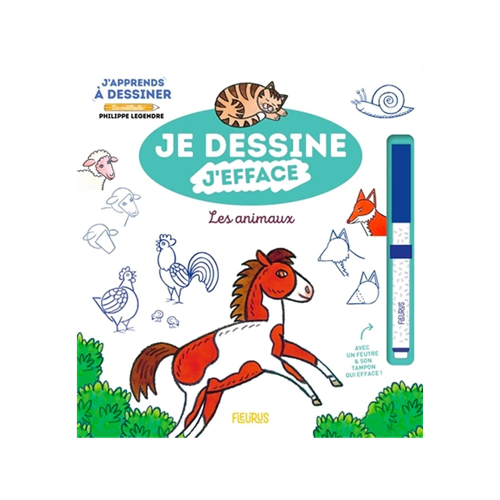 Je dessine, j'efface - J'apprends à dessiner les animaux - French Ed