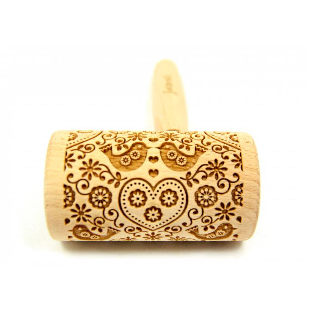 Mini Engraved Rolling Pin - Folk Doves