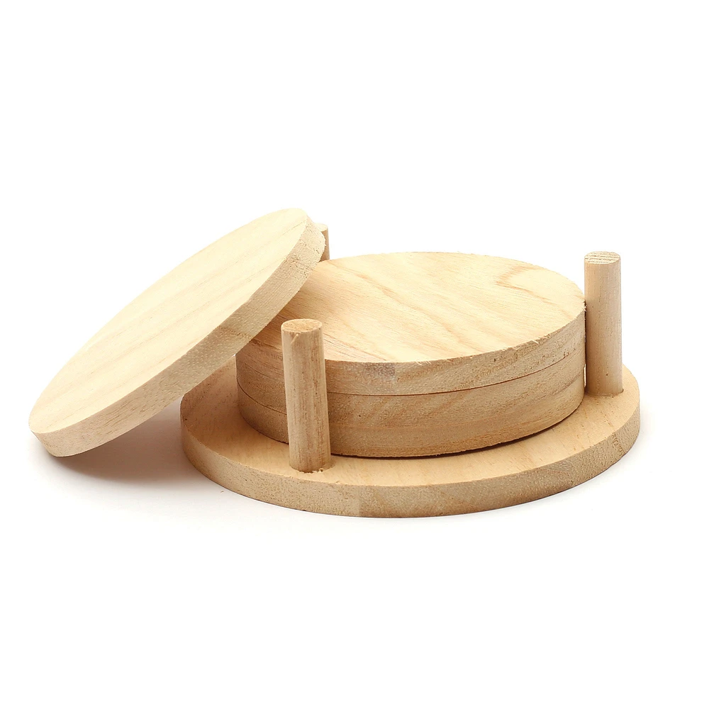 4-Piece Pawlonia Wooden Coaster Set - 12.5 x 12.5 x 1 cm