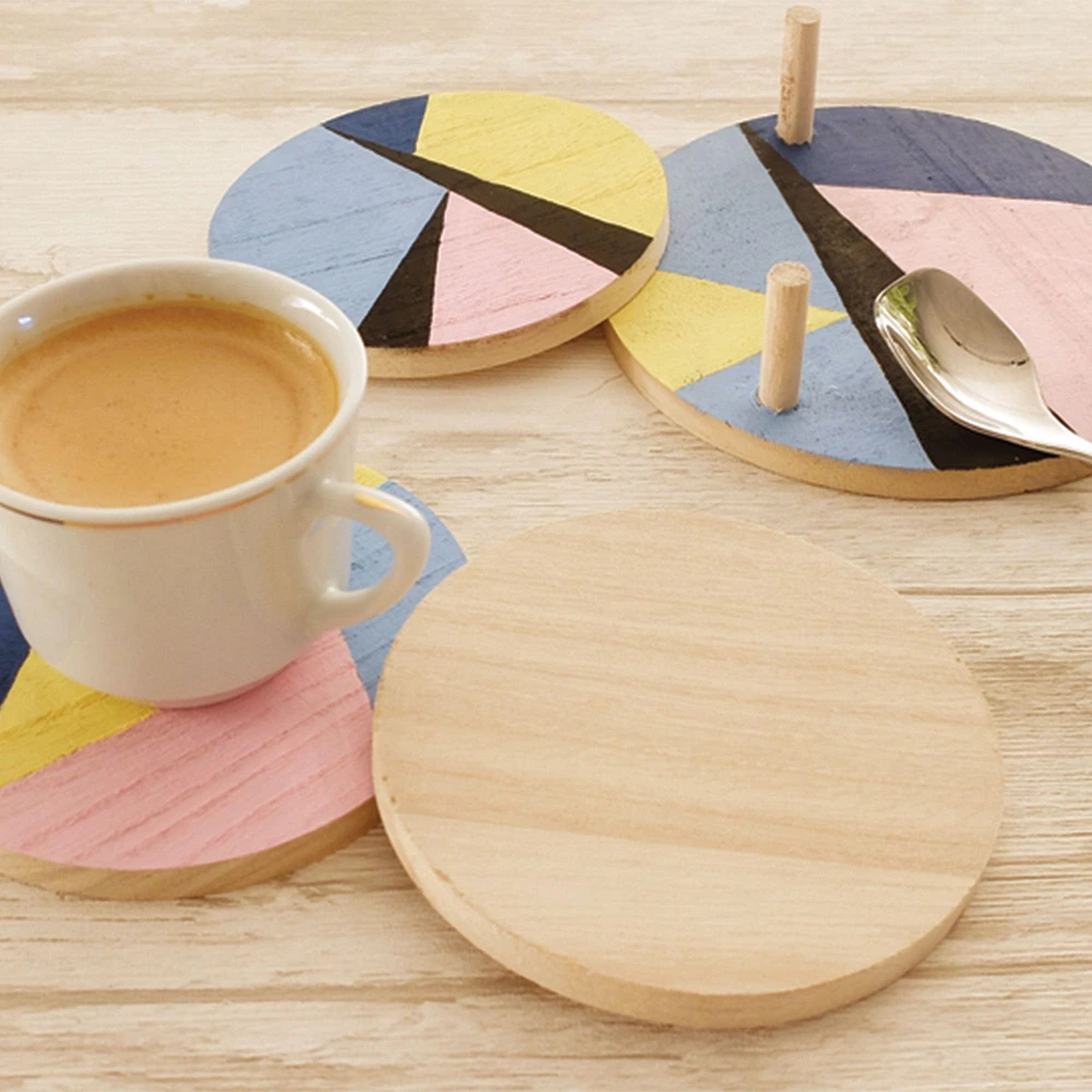 4-Piece Pawlonia Wooden Coaster Set - 12.5 x 12.5 x 1 cm