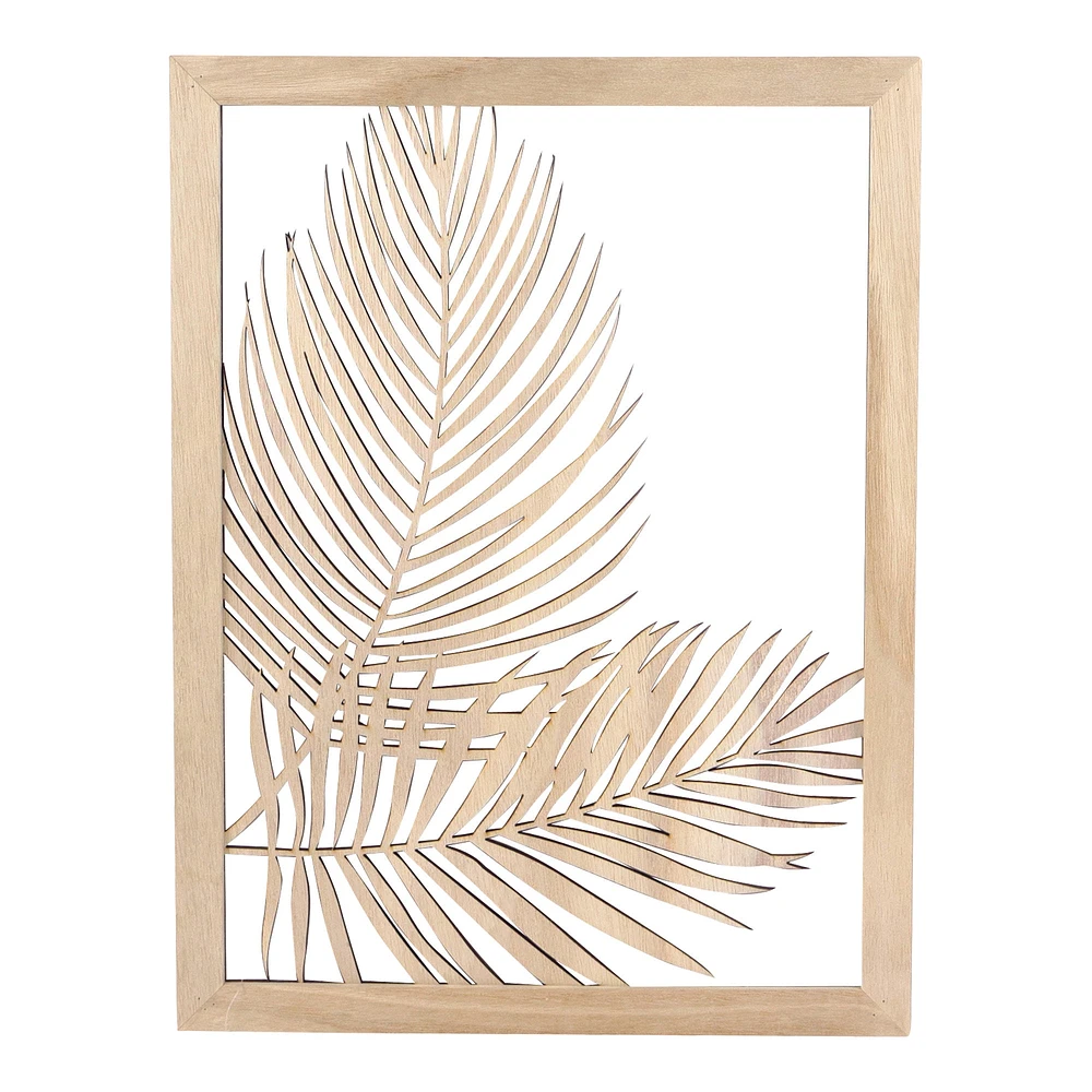 Cadre en bois à motif feuilles d’areca - 30 x 40 cm