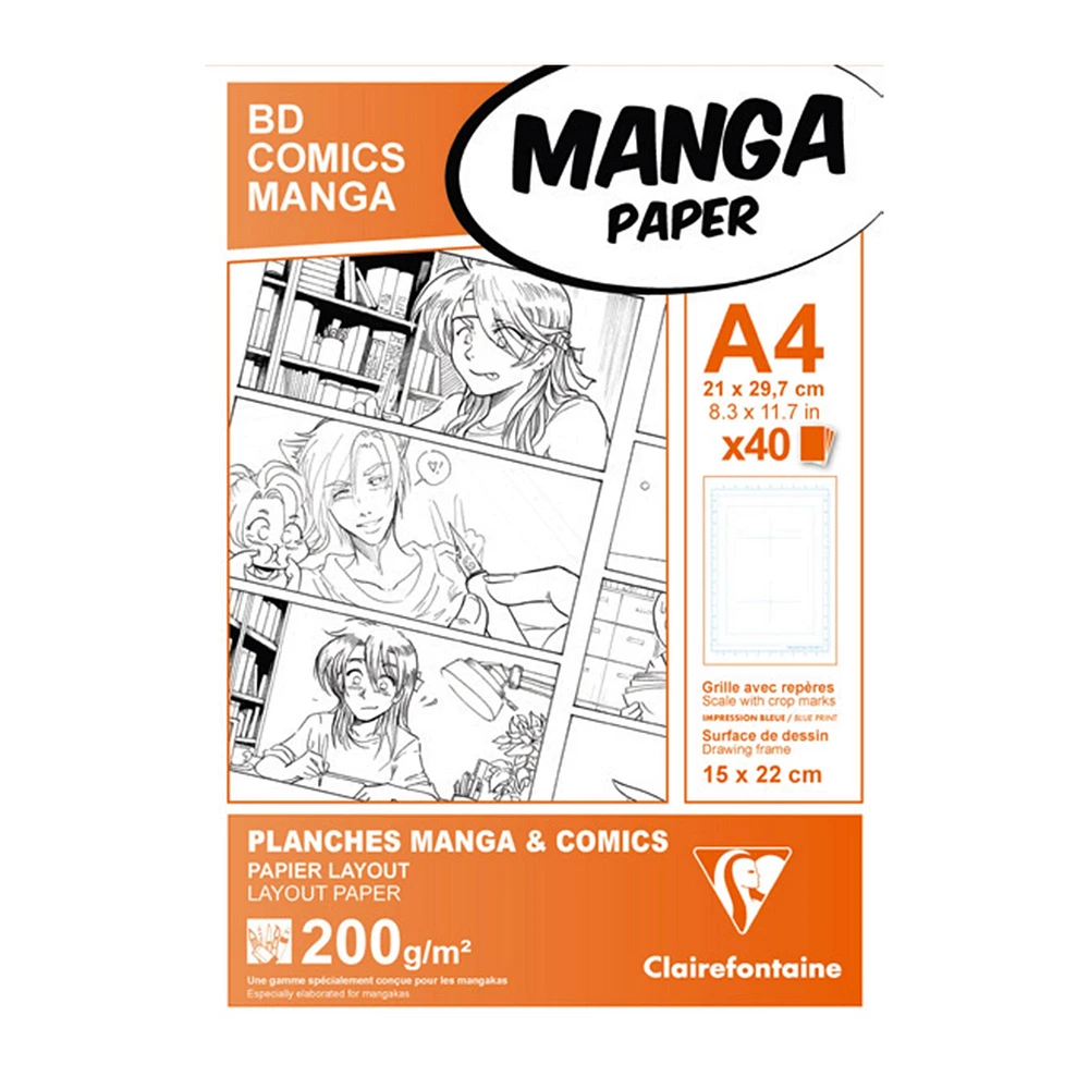 Pqt. 40 feuilles papier dessin manga A4