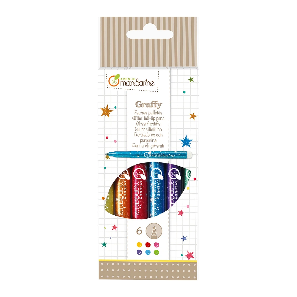 6-Pack Glitter Felt-Tip Pens