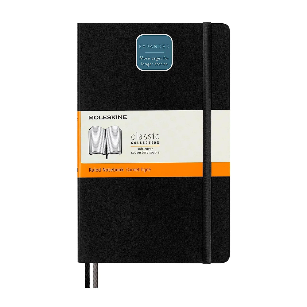 Grand carnet classique - noir, ligné, couverture souple