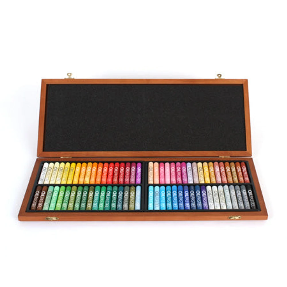 Wooden box with 72 oil pastels