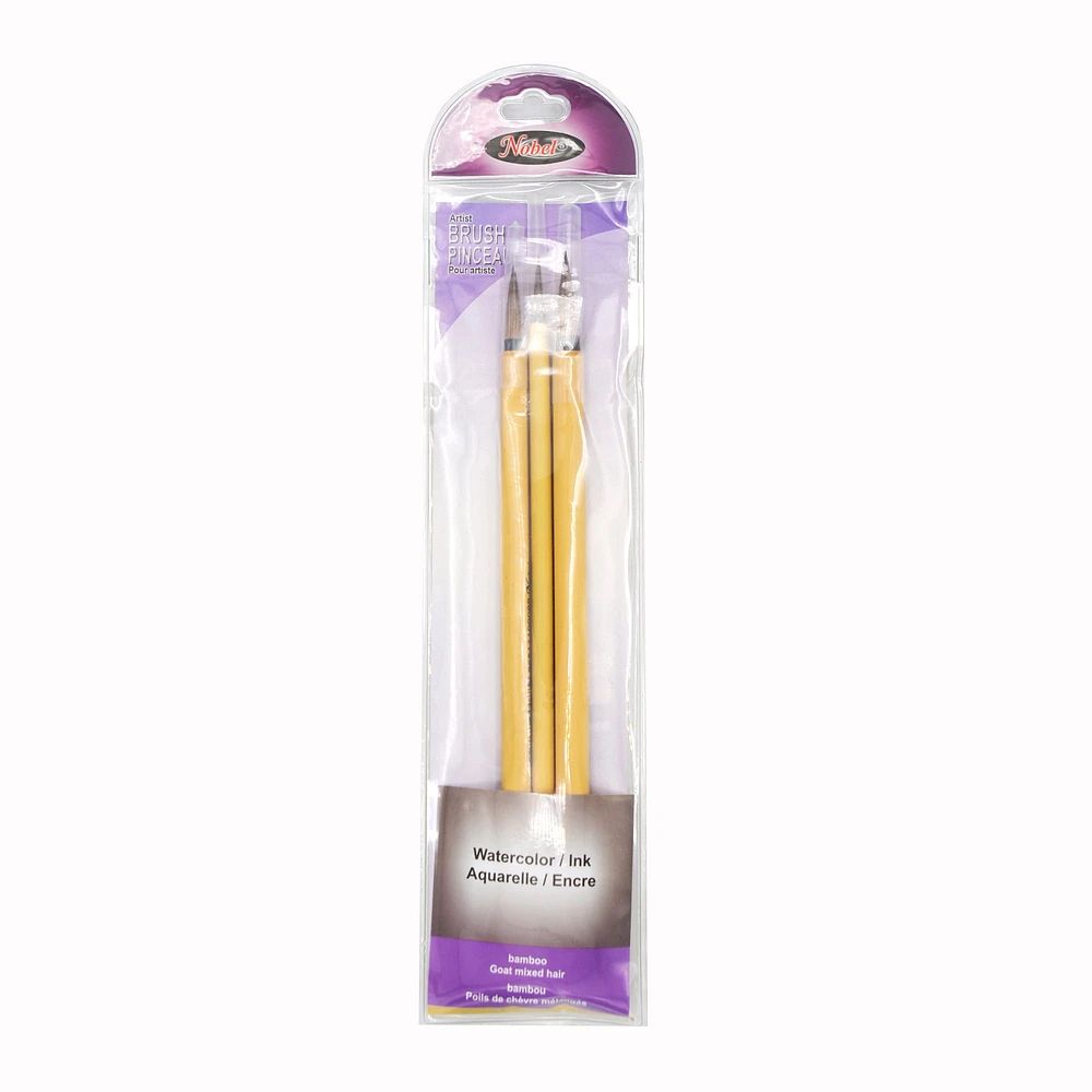 Bamboo and golden goat hair brushes, set of 3