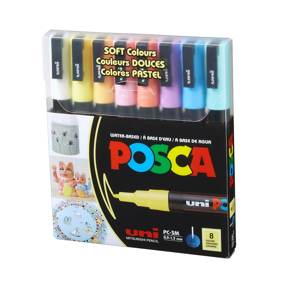 Ens. 8 marqueurs Posca - pointe fine, couleurs douces