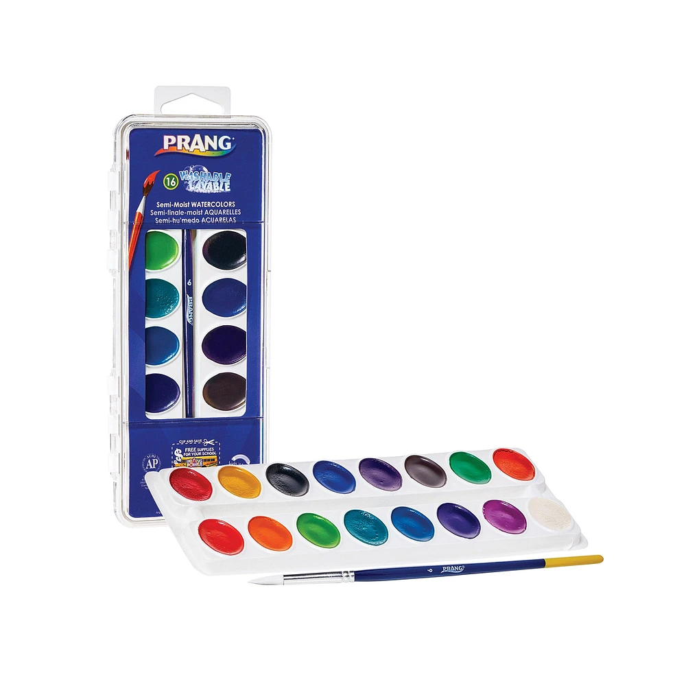 Ensemble aquarelle lavable en godets ovals – 16 couleurs