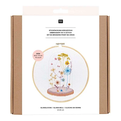 Kit broderie point de croix - cloche en verre