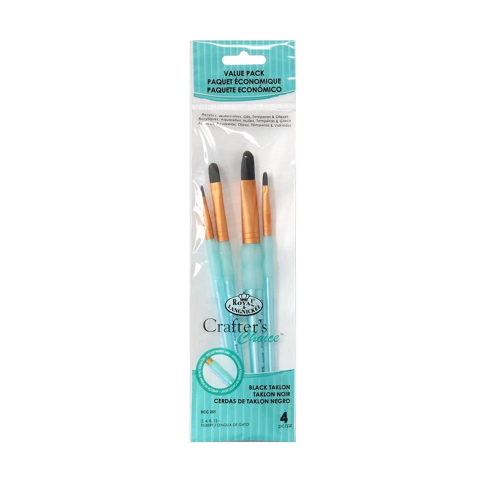 4-Pack Black Taklon Filbert Paintbrushes