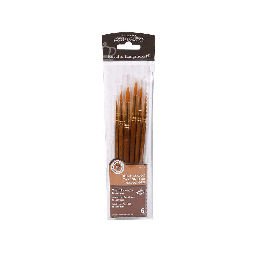 Round Gold Taklon Paintbrushes - Set of 6