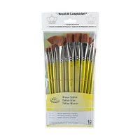 12-Pack Brown Taklon Brushes - Bright/Flat