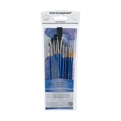 10-Pack Black Taklon Brushes - Flat/Round