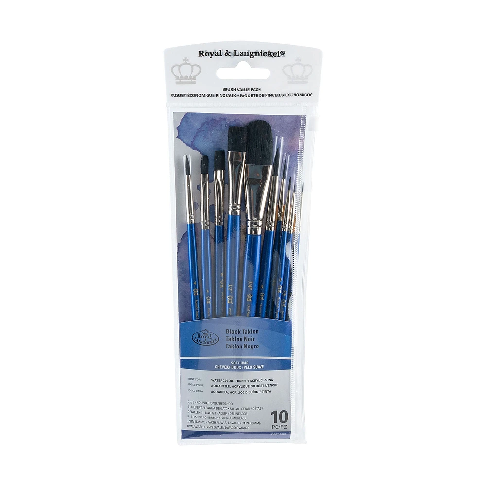 10-Pack Black Taklon Brushes - Wash/Round