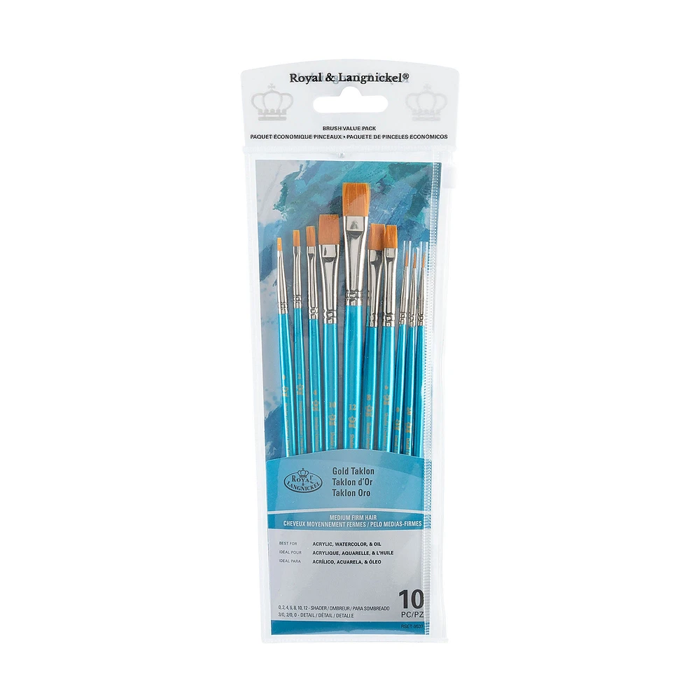 10-Pack Gold Taklon Brushes - Detail/Shader