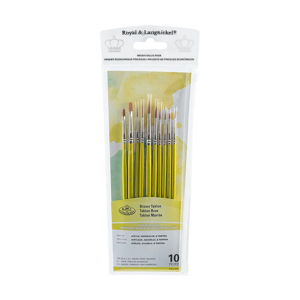 10-Pack Brown Taklon Brushes - Round/Shader