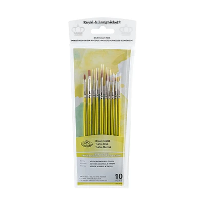 10-Pack Brown Taklon Brushes - Round/Shader