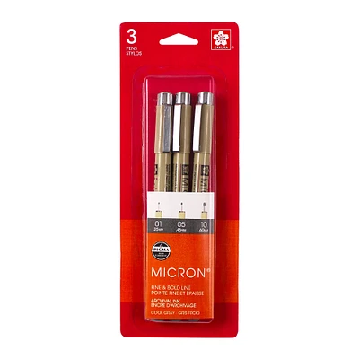3-Pack Pigma Micron Pens - Cool Grey