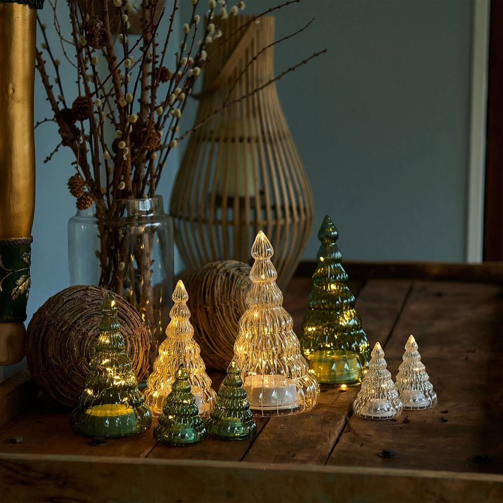 Ens. 2 sapins à lumières DEL Lucy - vert, 9 cm 