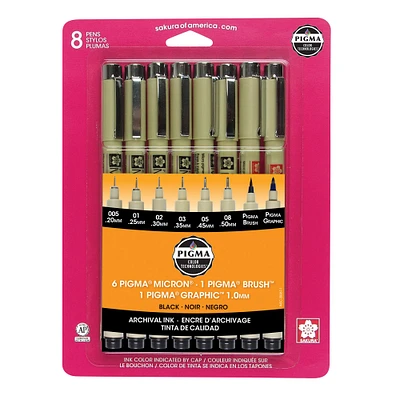 Ens. 8 stylos Pigma Micron - noir