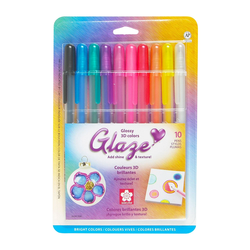 Ens. 10 stylos Gelly Roll Glaze - couleurs vives