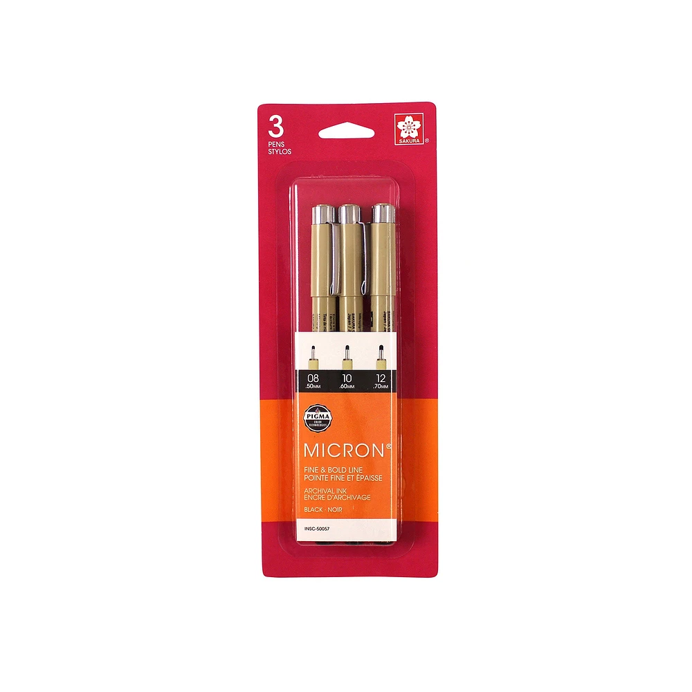 3-Pack Pigma Micron Pens - 08, 10 & 12