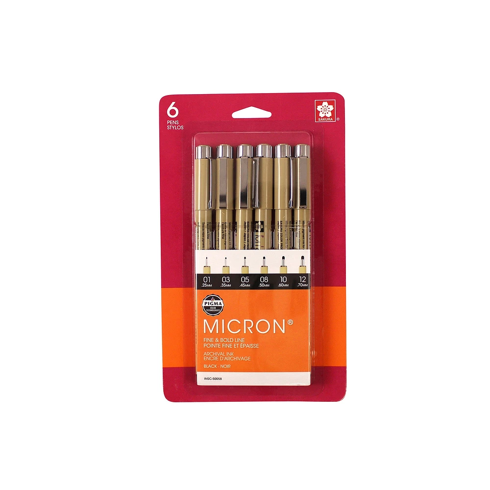 6-Pack Pigma Micron Pens - Assorted, Black