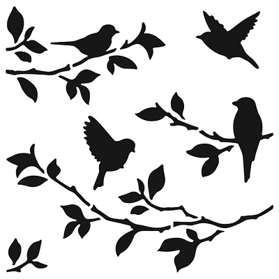 Plastic Stencil - Birds On Branches, 6 x 6 in