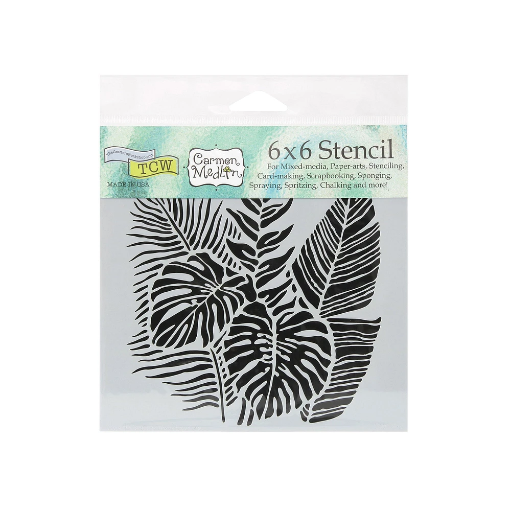 Plastic Stencil - Tropical Fronds, 6 x 6 in