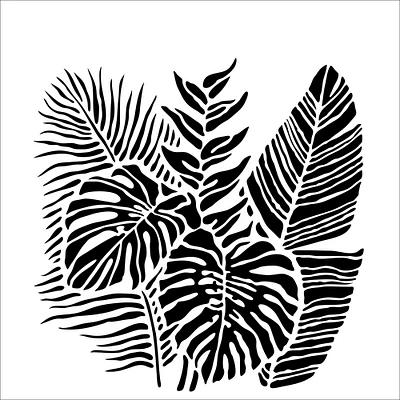 Plastic Stencil - Tropical Fronds, 6 x 6 in