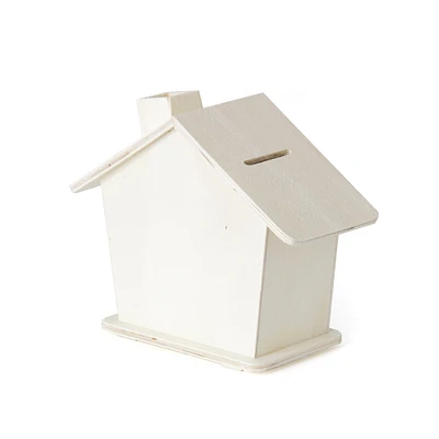 Wooden house-shaped piggy bank